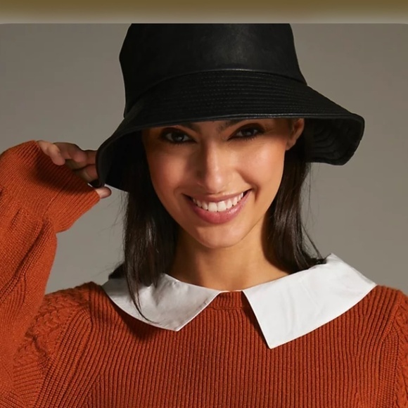 Anthropologie Silver  Faux Leather Bucket Hat